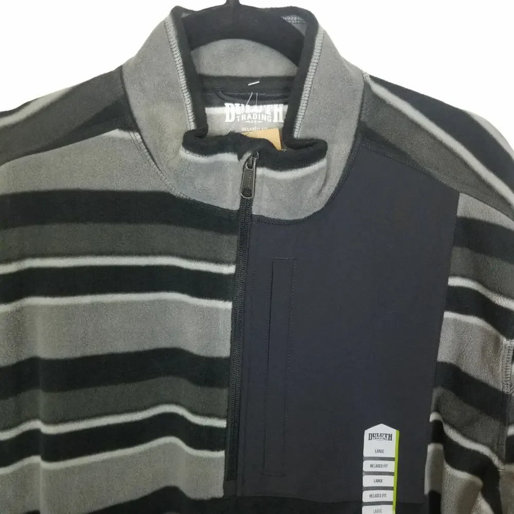 Duluth Trading Co Men Striped Fleece Pullover Sweater L Relaxed Gorpcore 1/4 Zip